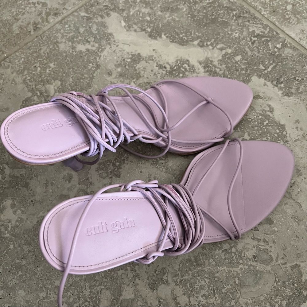 Cult Gaia Soleil Lace Up Strappy Heel Sandals in Lavender, New, Size 42 - Picture 11 of 12
